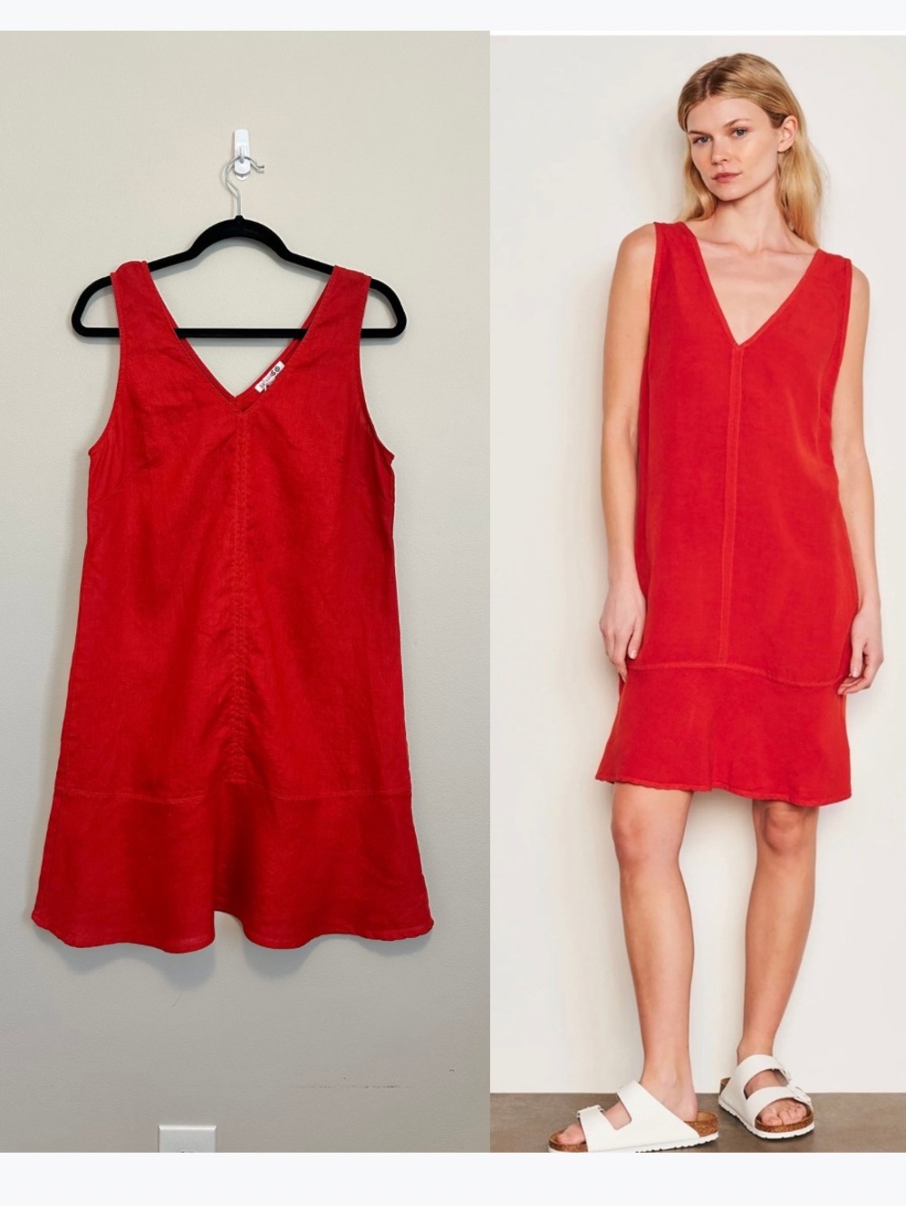 NWT Sundry Red Linen Shift Dress Medium Sleeveless V Neck Flounce Hem Made USA